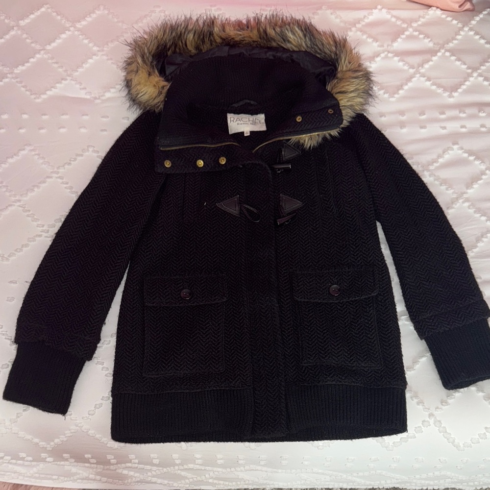 Rachael Ray Black Ski & Snow Jacket with Fur Trim